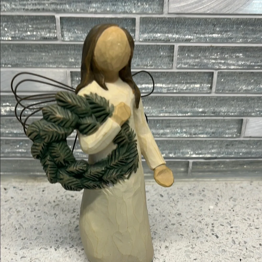 Willow Tree Holiday Angel Figurine with Green Wreath Angel of Winter